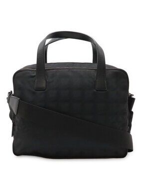 Chanel New Travel Line Handbag 2-Way Tote Bag Nylon Jacquard Leather Black